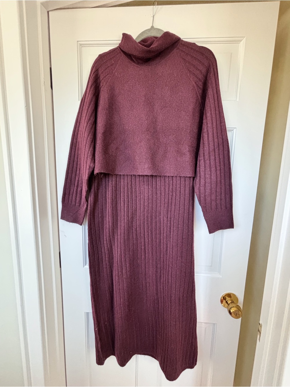Cozy Ribbed Knit Two-Piece Sweater Dress - Burgundy